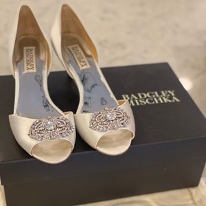 Badgley Mischka White Satin Bridal Shoes
